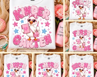 Glitter Duck School PNG Bundle, Pink Sparkle Pre K Kindergarten 1st 2nd 3rd 4th Grade Sublimation Design, Back To School Girl PNG
