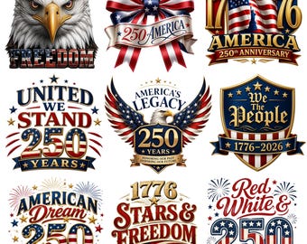 USA 250th Anniversary Patriotic Clipart PNG Bundle, America 1776–2026 Independence Day Digital Download, Fourth of July Sublimation Design