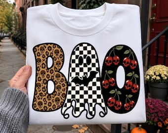 Preppy Ghost Boo PNG, Leopard Spooky Coquette Ghost PNG, Trendy Halloween Pumpkin Shirt Design, Cute Fall Sublimation, Digital Download