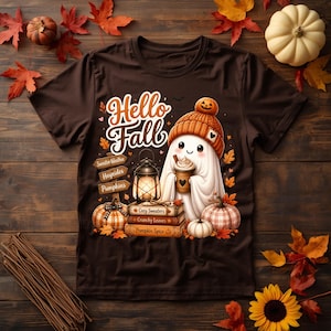 Hello Fall PNG, Cute Fall Ghost PNG, Autumn Pumpkin Sublimation Design, Cozy Fall Shirt PNG, Halloween Digital Download