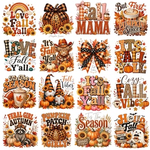 Fall PNG Bundle, Patchwork Floral Pumpkin Png,Coquette Bow Fall Png,Fall T shirt Png,Thanksgiving, Pumpkin Spice, Autumn Sublimation Designs image 2