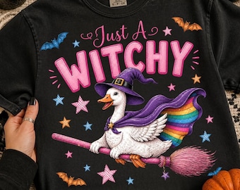 Just A Witchy PNG, Witch Goose Halloween PNG, Cute Spooky Goose Shirt Design, Fall Sublimation, Digital Download, Witchy Goose Png