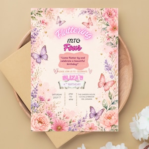 Butterfly 4th Birthday Invitation Template