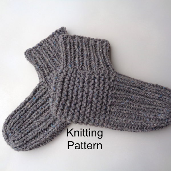 Knitting Pattern Slippers with Cuff, Quick Easy Knit, Chunky Slippers, Men Women Teens, Worsted Bulky Yarn