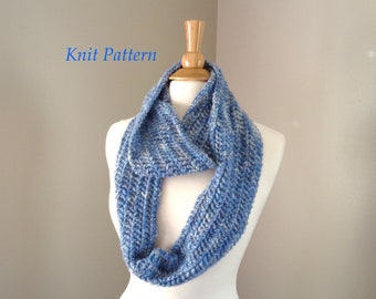 Easy Knit Pattern, Infinity Loop Scarf, Women & Teen Girls, Worsted Weight Yarn, Garter Stitch Lace, Beginner Pattern
