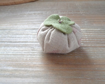 Large Pink Tomato Pincushion, Handmade Pin Cushion, Soft Pink, Quilters Pinkeep, Small Pumpkin, Mini Persimmon, Needle Sharpening Emery