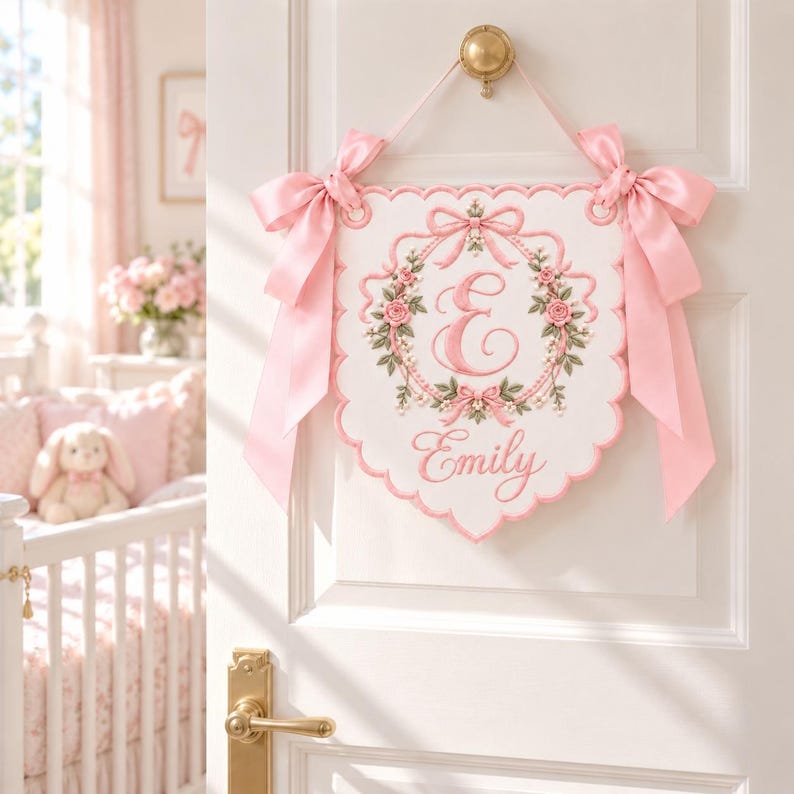 Embroidered Baby Girl Hospital Banner, Monogram Nursery Decor, Baby ...