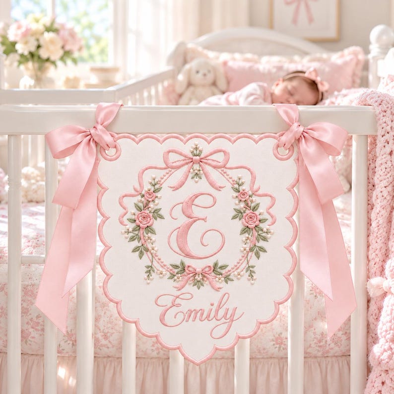 Embroidered Baby Girl Hospital Banner, Monogram Nursery Decor, Baby ...