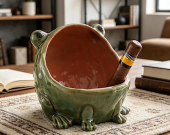 Original Frog Jewelry Dish & Ring Holder, Cute Toad Desk Decor, Big Mouth Catchall Bowl for Keys, Unique Ceramic Gift for Her, Animal Lover