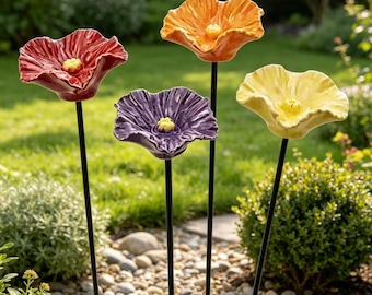 Flower Bee Waterer, Insect Drinking Cup, Rain Catcher Garden Stake, Colorful Yard Art