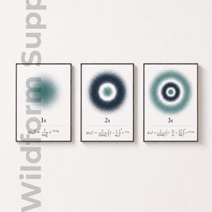 Conjunto de pôsteres do trio de orbitais eletrônicos - Presente - Arte de parede de química quântica - Diagrama de física atômica - Nuvem de probabilidade - Laboratório STEM - Escritório - Download digital