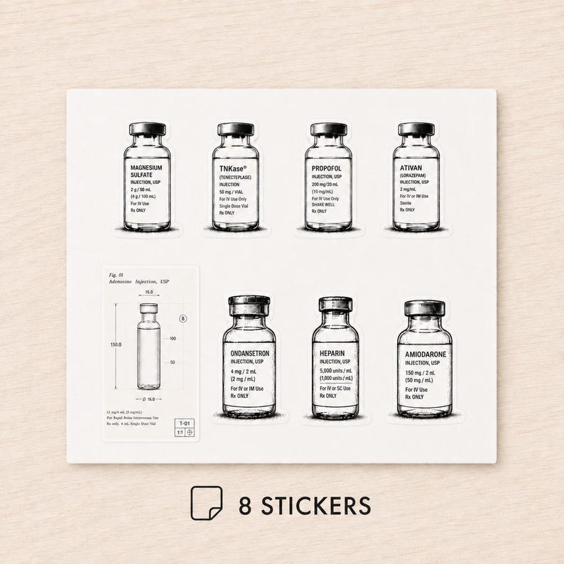 Medical Vial Stickers, Minimalist Clinical Decals, ER Nurse ...