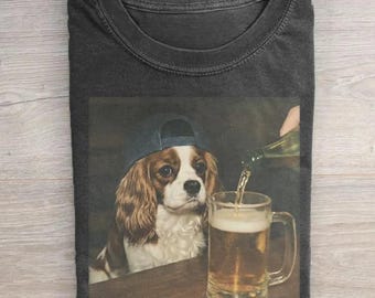 Cavalier King Charles Drinking Beer Shirt, Animal Meme Tee, Cavalier Lover Gift, Funny Spaniel Shirt, Beer Lover Tee, Pet Owner Gift