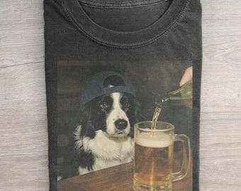 Border Collie Beer Vintage T-Shirt, 90s Retro Animal Graphic Tee, Border Collie Gift, Funny Dog Meme Shirt,  Dog Lover Gift