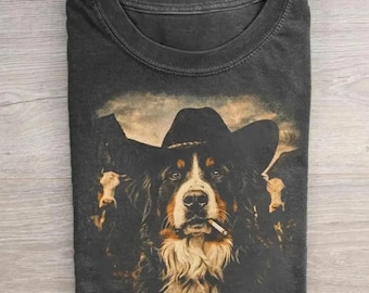 Vintage Bernese Cowboy T-shirt, Western Bernese Dog Mom Dad Tee, Vintage 90s Dog Shirt, Country Ranch Wild West Dog, Animal Lover Gift