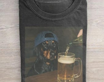 Vintage Doberman Pinscher Drinking Beer Shirt, Doberman Tee, 90s Animal Graphic Shirt, Gift for Doberman Mom, Dad & Dog Lovers