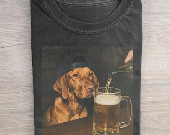 Funny Vizsla Drinking Beer T-shirt, Animal Meme Graphic Tee, Dog Lover Gift, Funny Vizsla Shirt, Beer Lover Tee, Vintage Animal Shirt