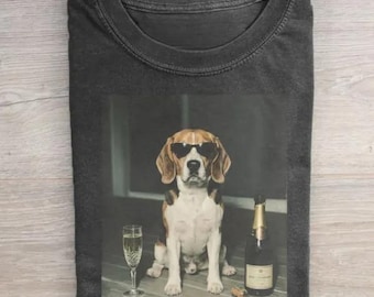 Beagle Drinking Champagne Shirt, Animal Meme Tee, Beagle Lover Gift, Funny Dog T-shirt, Wine Lover Tee, Unisex Graphic Shirt