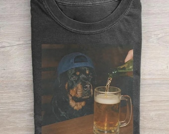 Rottweiler Drinking Beer Shirt, Funny Rottweiler T-shirt, 90s Retro Animal Graphic Tee, Cute Rottie Mom Gift , Retro Pet Lover Apparel