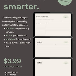 undated notes bundle for goodnotes | lined blank study templates ipad | digital note-taking set pdf