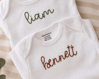 Newborn Onesie | Hand Embroidered | Personalized Gift | Name Announcement