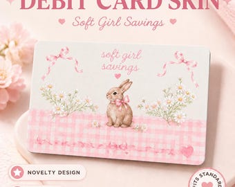 Coquette Debit Card Skin | Bunny Floral Vinyl Bank Card Cover (2 Pack)