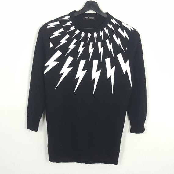 Neil Barrett, Vintage Neil Barrett Lightning Bolt Printed Black Sweatshirt