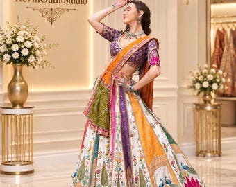 Designer Embroidered Lehenga Choli, Multicolor Navratri Lehenga, Indian Ethnic Skirt Set, Boho Wedding Outfit, Festive Garba Wear