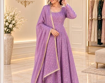 Purple Anarkali Suit, Lavender Anarkali Dress, Indian Ethnic Dress, Embroidered Anarkali Gown, Festive Wear, Wedding Outfit, Dupatta Set