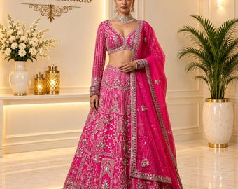 Pink Bridal Lehenga Choli, Embroidered Indian Wedding Dress, Designer Bridal Ghagra Set, Luxury Reception Outfit, Traditional Wear