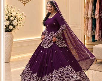 Royal Purple Bridal Lehenga Choli, Indian Wedding Dress, Embroidered Anarkali Lehenga, Pakistani Style Outfit, Festive Ethnic Wear