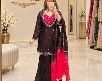 Maroon Pink Salwar Kameez Set, Indian Pakistani Suit, Embroidered Kurta Pant Dupatta, Traditional Ethnic Wear, Festive Party Outfit