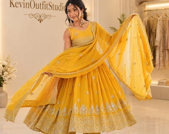 Yellow Anarkali Suit Set for Women,Indian Ethnic Dress, Embroidered Anarkali Kurta Set, Festive Wear, Wedding Guest Outfit,Traditional Dress