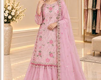 Pink Embroidered Lehenga, Pakistani Lehenga Suit, Indian Wedding Outfit, Pink Bridal Dress, Floral Embroidery, Festive Ethnic Wear