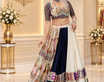 Designer Embroidered Lehenga Choli, Multicolor Navratri Lehenga, Indian Ethnic Skirt Set, Boho Wedding Outfit, Festive Garba Wear