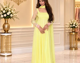 Yellow Anarkali Suit, Indian Anarkali Dress, Embroidered Salwar Kameez, Designer Ethnic Wear, Festive Indian Dress, Wedding Party Outfit