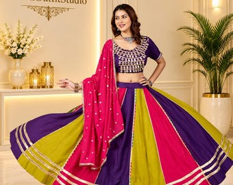 Magenta Purple Lehenga Choli, Designer Indian Lehenga, Mustard Pink Ghagra Set, Embroidered Blouse, Festive Garba Wedding Wear