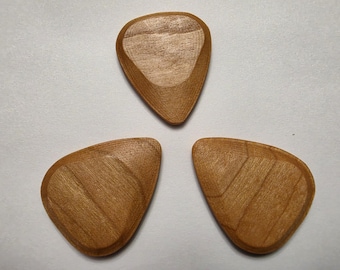 Wood Guitar Pick - Cherry - Double Sided CNC Machined - 3-Pack