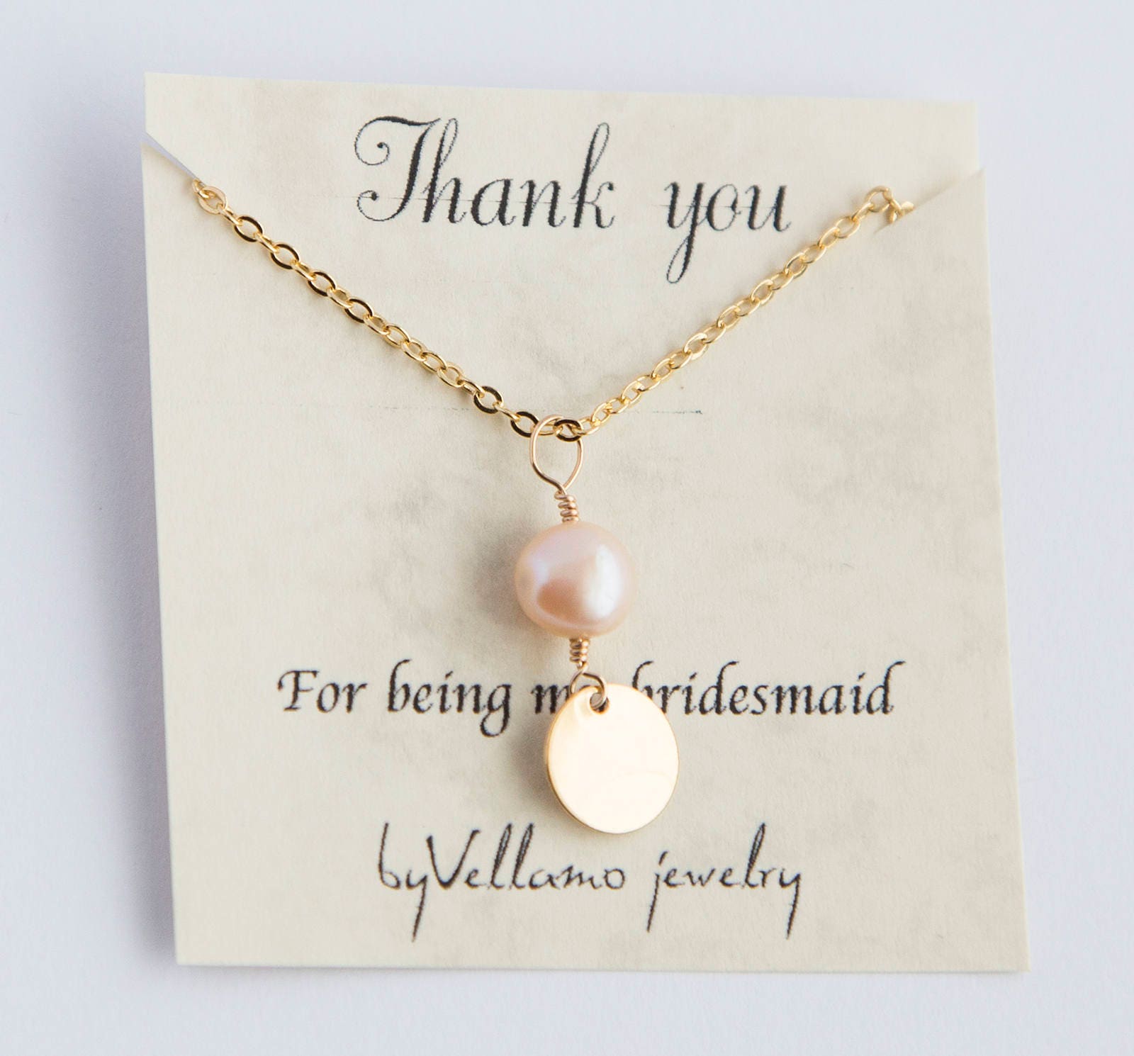 Bridesmaids gift custom pearl necklace gold filled
