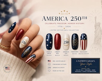 America 250th Press On Nails, Patriotic 4th of July Nails, USA Independence Day Fake Nails, Red White Blue Nail Set