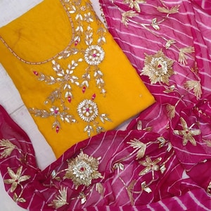 Conjunto de salwar kameez Chanderi floral, conjunto minimalista de kurta y pantalón, ropa étnica para el día a día, vestido indio ligero para ocasiones festivas, traje punjabi bordado
