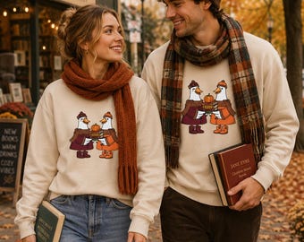 Herbst Gänse Sweatshirt, gemütlicher Buch-Liebhaber, Herbst lesen Rundhalsausschnitt, Gänsepullover, Buchclub Geschenk, Kürbis Bücher Sweatshirt, Bücherwurm Bekleidung