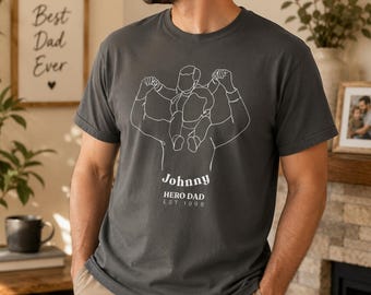 Benutzerdefinierte Vater und Kind Shirt, personalisierte Held T-Shirt, Vater seit Jahr, Komfort Farben Shirt, Vatertagsgeschenk