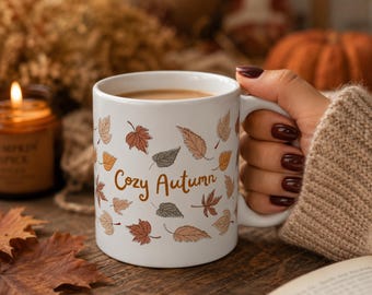 Taza de cerámica con diseño de hojas otoñales / Taza de café de otoño (11 oz 15 oz)