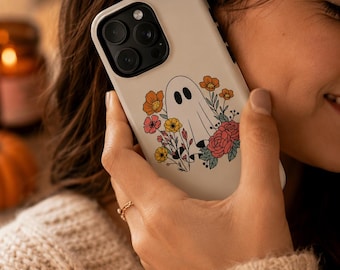 Funda para teléfono Ghost Floral / Funda protectora de Halloween con flores silvestres
