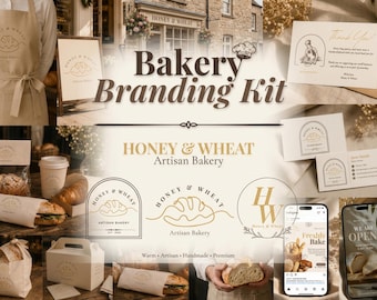 Bäckerei Business Branding Kit Canva Vorlage | Artisan Bakery Logo, Brand Board, Instagram Templates, Visitenkarte & Stickers
