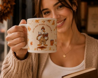 Tasse Just One More Chapter, tasse à café pour amoureux des livres, tasse de lecture confortable, tasse automne oie, cadeau rat de bibliothèque, tasse à thé automne livresques