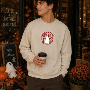 Sudadera bordada con temática de Halloween, sudadera de cuello redondo con ganso, sudadera con ganso adorable, jersey acogedor de otoño, regalo para la temporada de Halloween