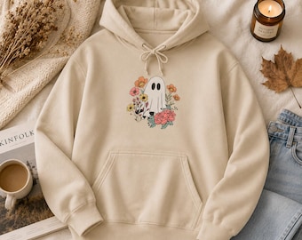 Geist Wildblumen Hoodie | Blumengeist Hoodie | Herbst Hoodie | Halloween Kapuzenpullover | Gemütlicher Herbst Pullover