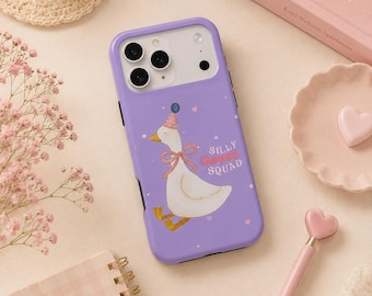Niedliche Gans Geburtstags-Handyhülle | Pastell Party Gans iPhone Hülle | Kawaii Ente Handyhülle | Ästhetisches Tier Telefon Kastengeschenk